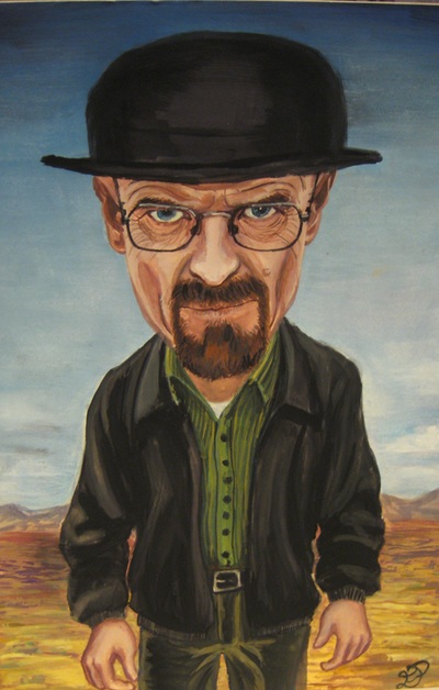 Breaking bad Walter white caricature. caricature painting. Goauche on illustration board.

