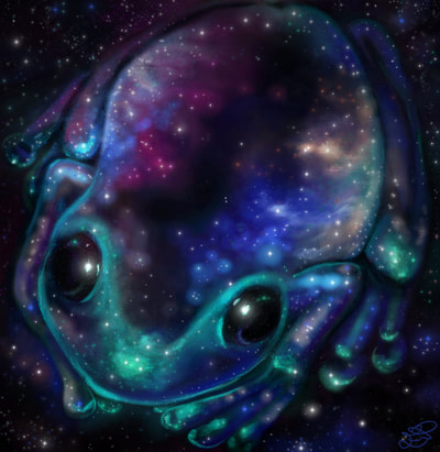 Galaxy frog

From an original painting I did in acrylics. Modified in photoshop for the galaxy effect. 